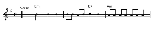 Tsen Brider   [Em] - staff notation