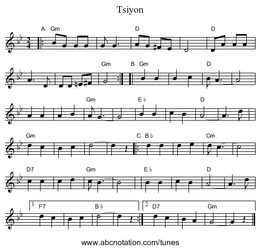 Tsiyon - staff notation