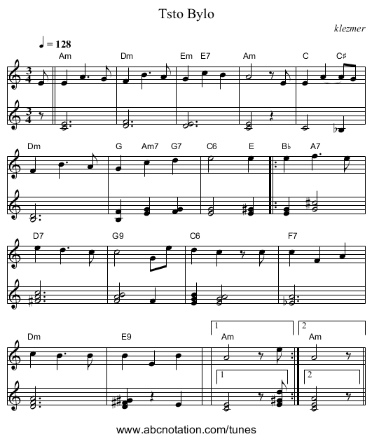 Tsto Bylo - staff notation