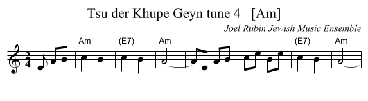 Tsu der Khupe Geyn tune 4   [Am] - staff notation