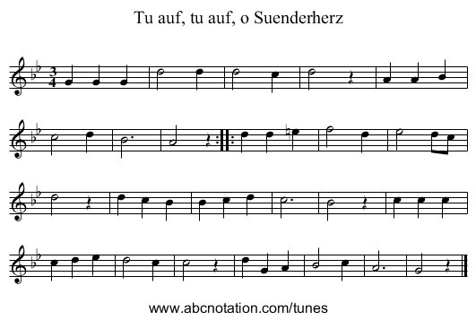 Tu auf, tu auf, o Suenderherz - staff notation