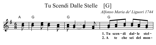 Tu Scendi Dalle Stelle    [G] - staff notation