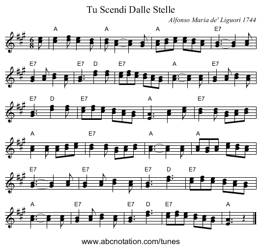 Tu Scendi Dalle Stelle - staff notation
