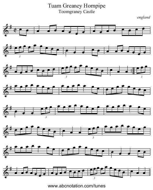 Tuam Greaney Hornpipe - staff notation