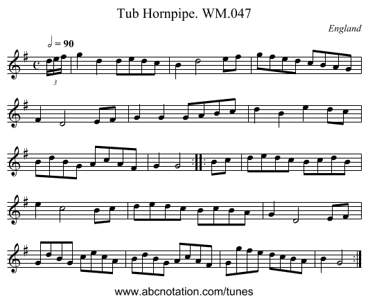 Tub Hornpipe. WM.047 - staff notation