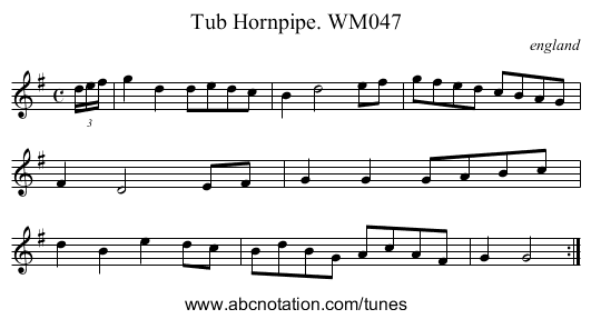Tub Hornpipe. WM047 - staff notation