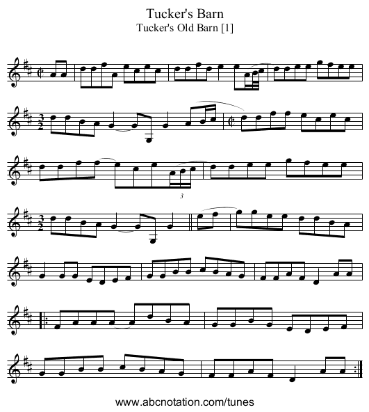 Tucker's Barn - staff notation