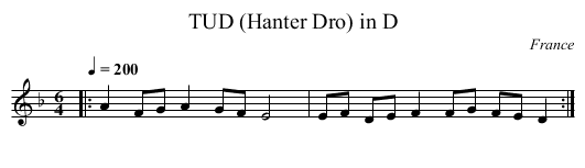 TUD (Hanter Dro) in D - staff notation