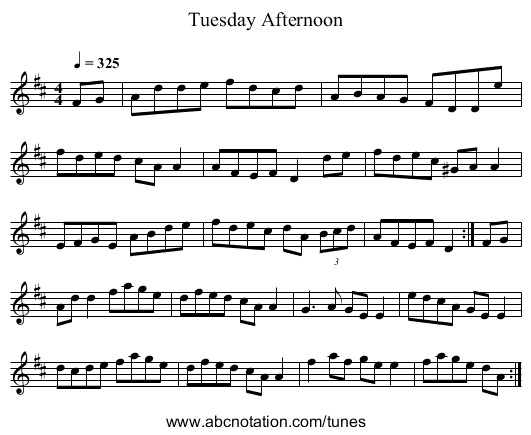 Tuesday Afternoon - staff notation