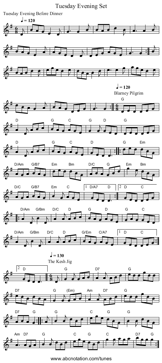 Tuesday Evening Set - staff notation