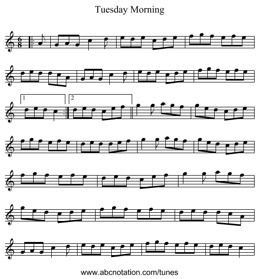 Tuesday Morning - staff notation