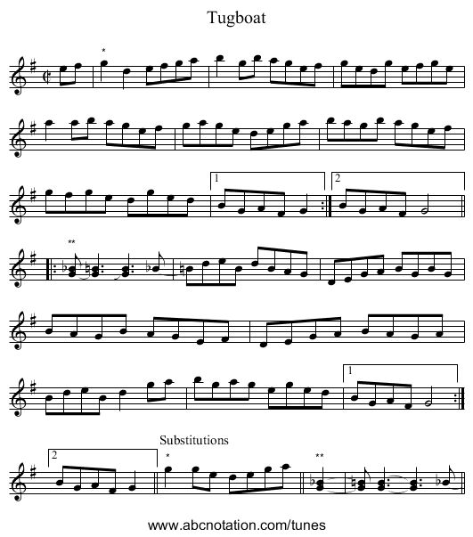 Tugboat - staff notation