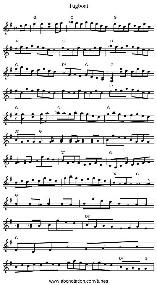 Tugboat - staff notation