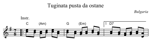 Tuginata pusta da ostane - staff notation