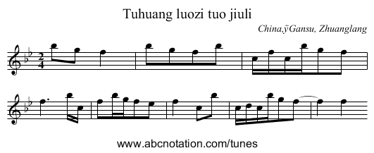 Tuhuang luozi tuo jiuli - staff notation