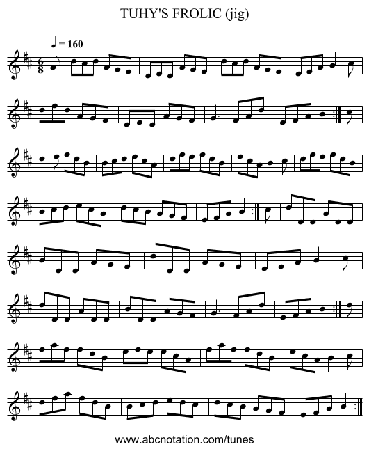 TUHY'S FROLIC (jig) - staff notation