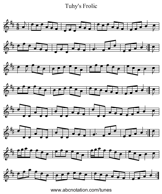 Tuhy's Frolic - staff notation