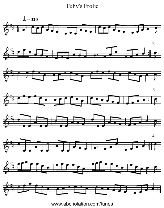 Tuhy's Frolic - staff notation