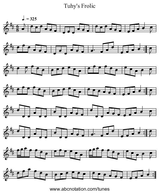 Tuhy's Frolic - staff notation