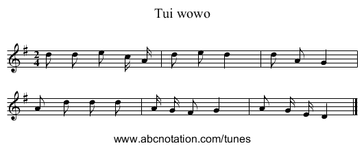 Tui wowo - staff notation