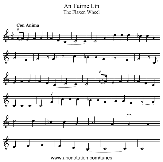 Túirne Lín, An - staff notation