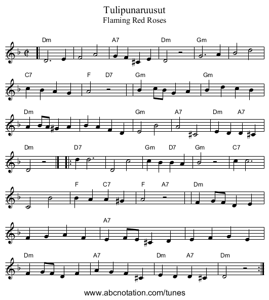 Tulipunaruusut - staff notation