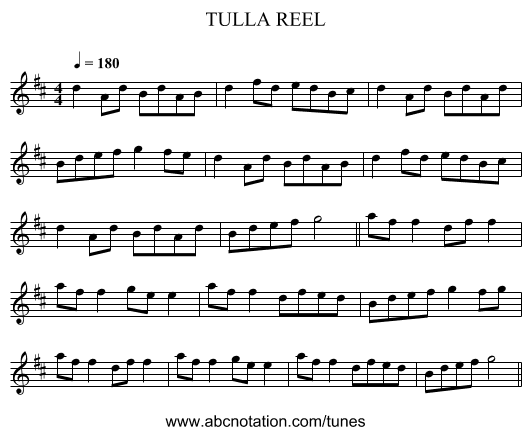 TULLA REEL - staff notation