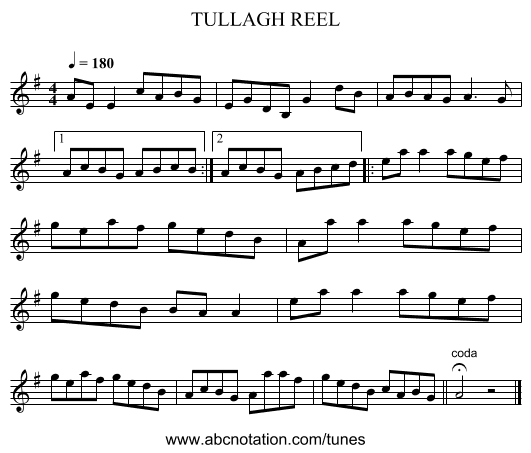 TULLAGH REEL - staff notation