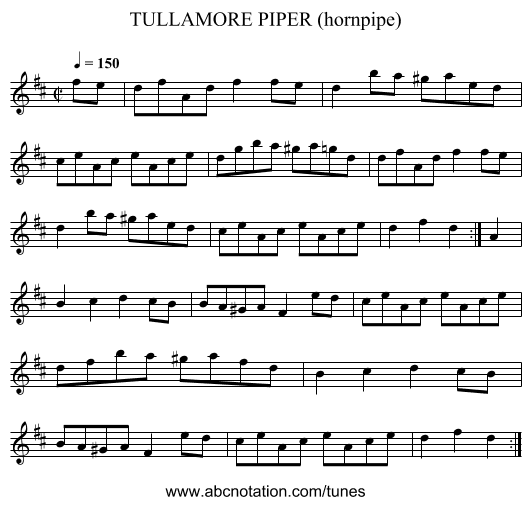 TULLAMORE PIPER (hornpipe) - staff notation