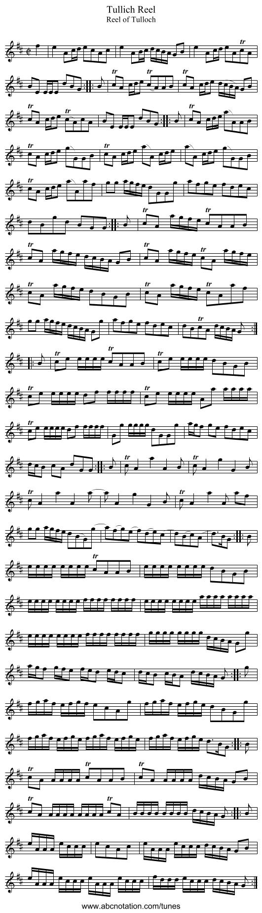 Tullich Reel - staff notation