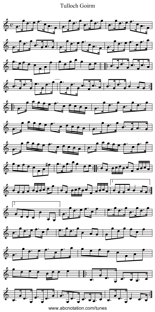 Tulloch Goirm - staff notation