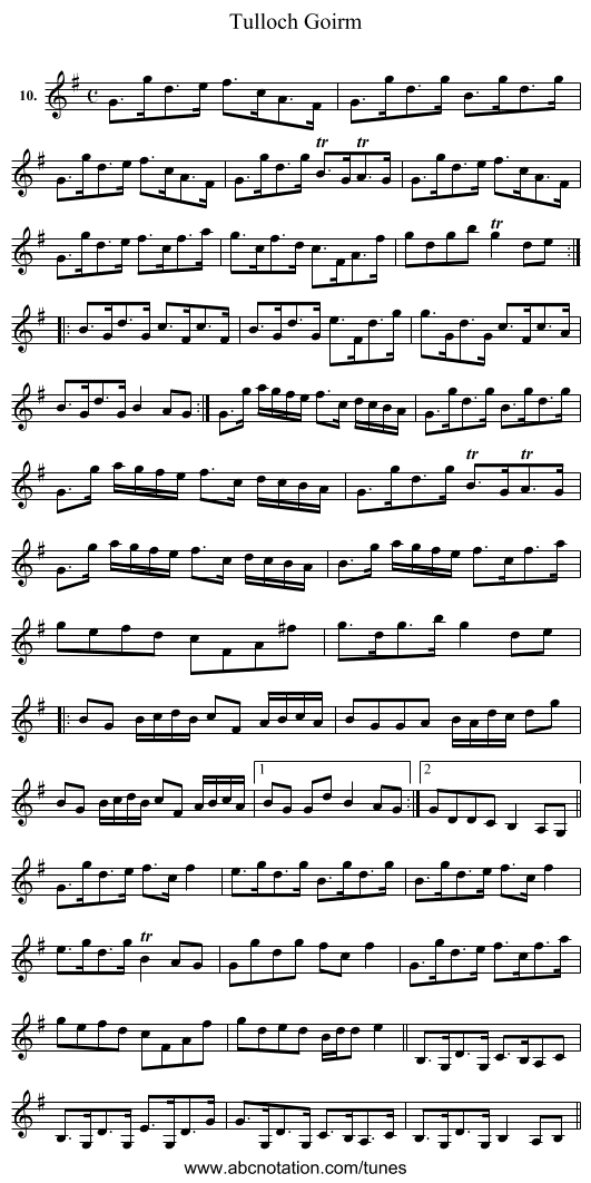 Tulloch Goirm - staff notation