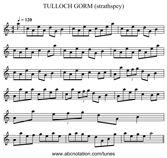 TULLOCH GORM (strathspey) - staff notation
