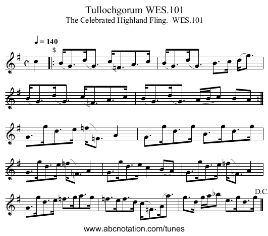 Tullochgorum WES.101 - staff notation