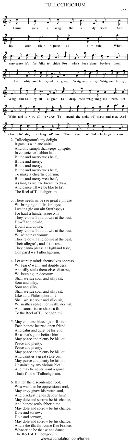 TULLOCHGORUM - staff notation