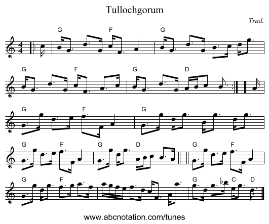 Tullochgorum - staff notation