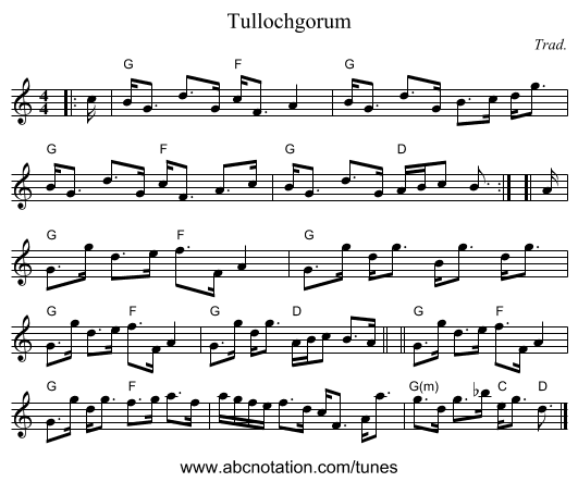 Tullochgorum - staff notation
