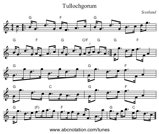 Tullochgorum - staff notation
