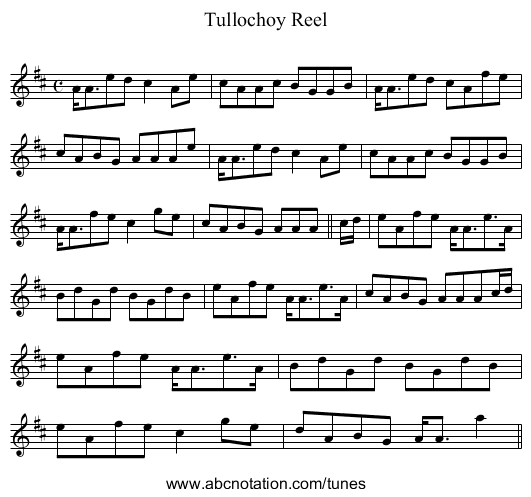 Tullochoy Reel - staff notation
