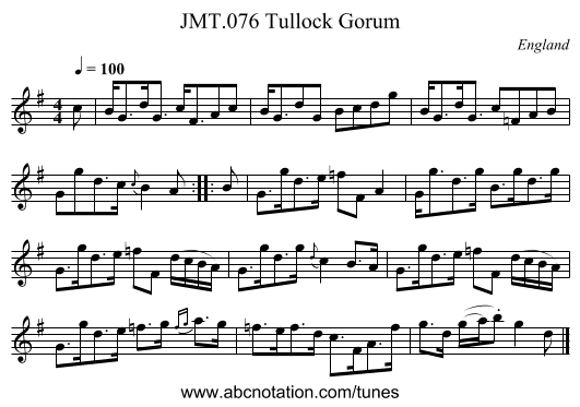Tullock Gorum, JMT.076 - staff notation