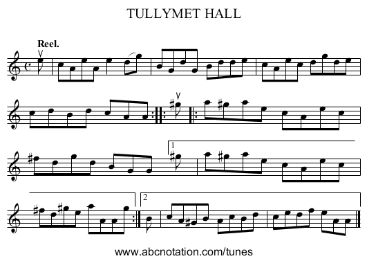TULLYMET HALL - staff notation