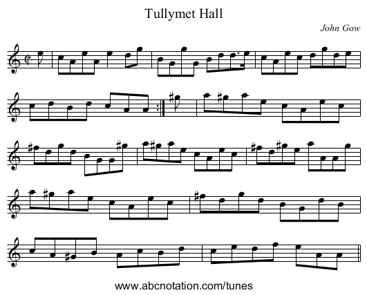 Tullymet Hall - staff notation