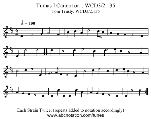 Tumas I Cannot or... WCD3/2.135 - staff notation