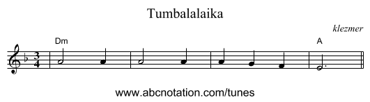 Tumbalalaika - staff notation