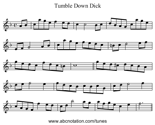Tumble Down Dick - staff notation