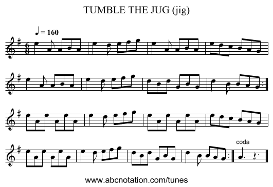 TUMBLE THE JUG (jig) - staff notation