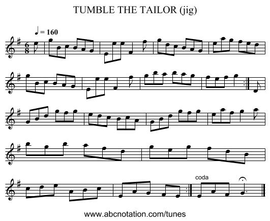 TUMBLE THE TAILOR (jig) - staff notation