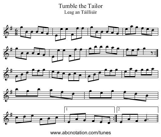 Tumble the Tailor - staff notation