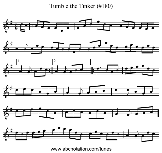 Tumble the Tinker (#180) - staff notation
