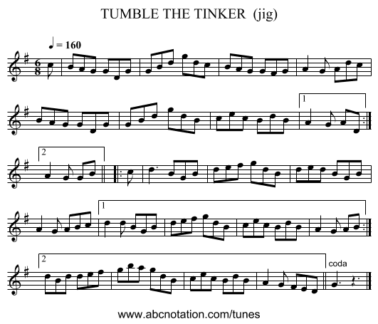 TUMBLE THE TINKER  (jig) - staff notation